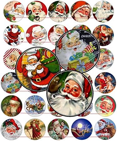 60 Precut 1" CHRISTMAS VINTAGE SANTA CLAUS Bottle Cap Images A