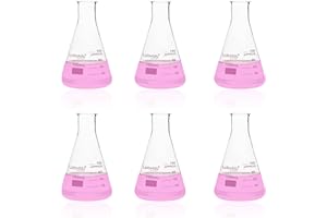 Labvida 6pcs of Narrow Mouth Glass Erlenmeyer Flasks, Vol.100ml, 3.3 Borocilicate with Printed Graduation, LVC009