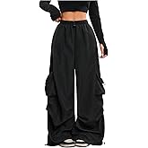 GORGLITTER Women's Parachute Baggy Cargo Pants Wide Leg Low Waisted Oversized Loose Drawstring Pants with Pockets