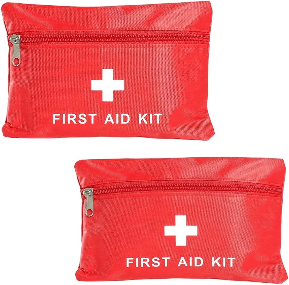 2 Pack First Aid Pouch, Portable Empty Red First Aid Kit Bag, Travel Rescue Tote First Responder Storage Survival Medicine Bag Pocket Container for Sports Camping Hiking Outdoor Activities Emergency