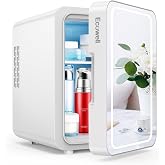 ECOWELL Skin Care Fridge for Cosmetic, Mini Skincare Fridge with LED Mirror | 4L Capacity/6 Can, Cooler &amp; Warmer, Portable &amp; Quiet, Dual-Power, for Makeup Cosmetic Beauty