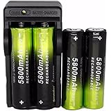 Clearance!4PCS Rechargeable 18650 Battery& Dual Smart Charger,Canserin 5800mAh Li-ion 3.7V