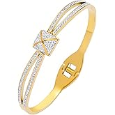 Yuangu Gold Bracelet for Women, 18K Gold Stainless Steel Cuff Bangle Bracelets Gifts for Women Teen Cubic Zirconia Bracelet
