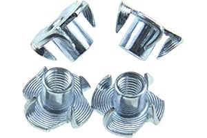 Odinest M6 X 10mm T Nut 4 Prong Tee Blind Nuts Threaded Insert Clean Threads No Rust Carbon Steel Zinc Plated for Wood Rock Climbing Wall Holds Plywood Furniture Particle Board CNC Router 40 Pack