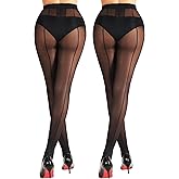 SUREPOCH 2 Paris Sheer Black Tights for Women Backseam T - Crotch Pantyhose Cuban Heel Control Top Stockings Reinforced Toe
