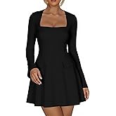Kaximil Women's Long Sleeve Square Neck Mini Dress A Line Ruffle Work Short Party Dresses
