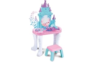 RBN Kids Snow Princess Vanity Beauty Dresser Table Play Set with Lights, Sounds, Chair, Fashion & Makeup Accessories for Kid and Pretend Play