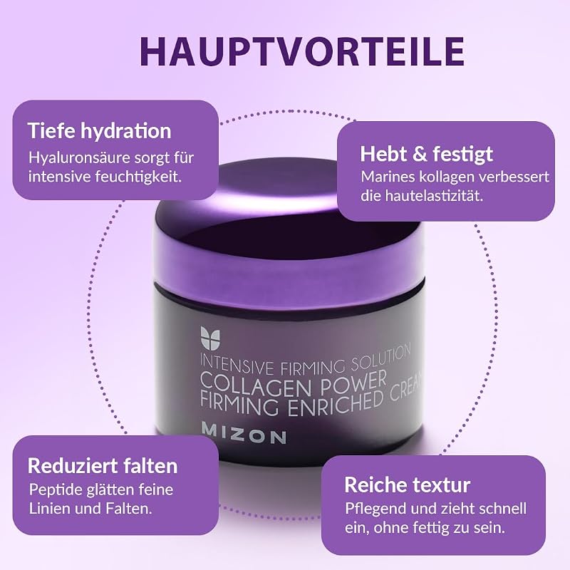 [MIZON] COLLAGEN POWER FIRMING ENRICHED CREAM(50ml) Koreanische Hautpflege - Tiefenfeuchtigkeitsspendende Marine Kollagen Creme für Glatte, Jugendliche Haut