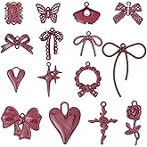 SUNNYCLUE 30Pcs 15 Styles Bow Heart Charm Red Gothic Charms Bulk Metal Alloy Coquette Bowkont Rose Flower Butterfly Star Shell Pendants for Jewelry Making Necklace Earrings DIY Crafts Accessories
