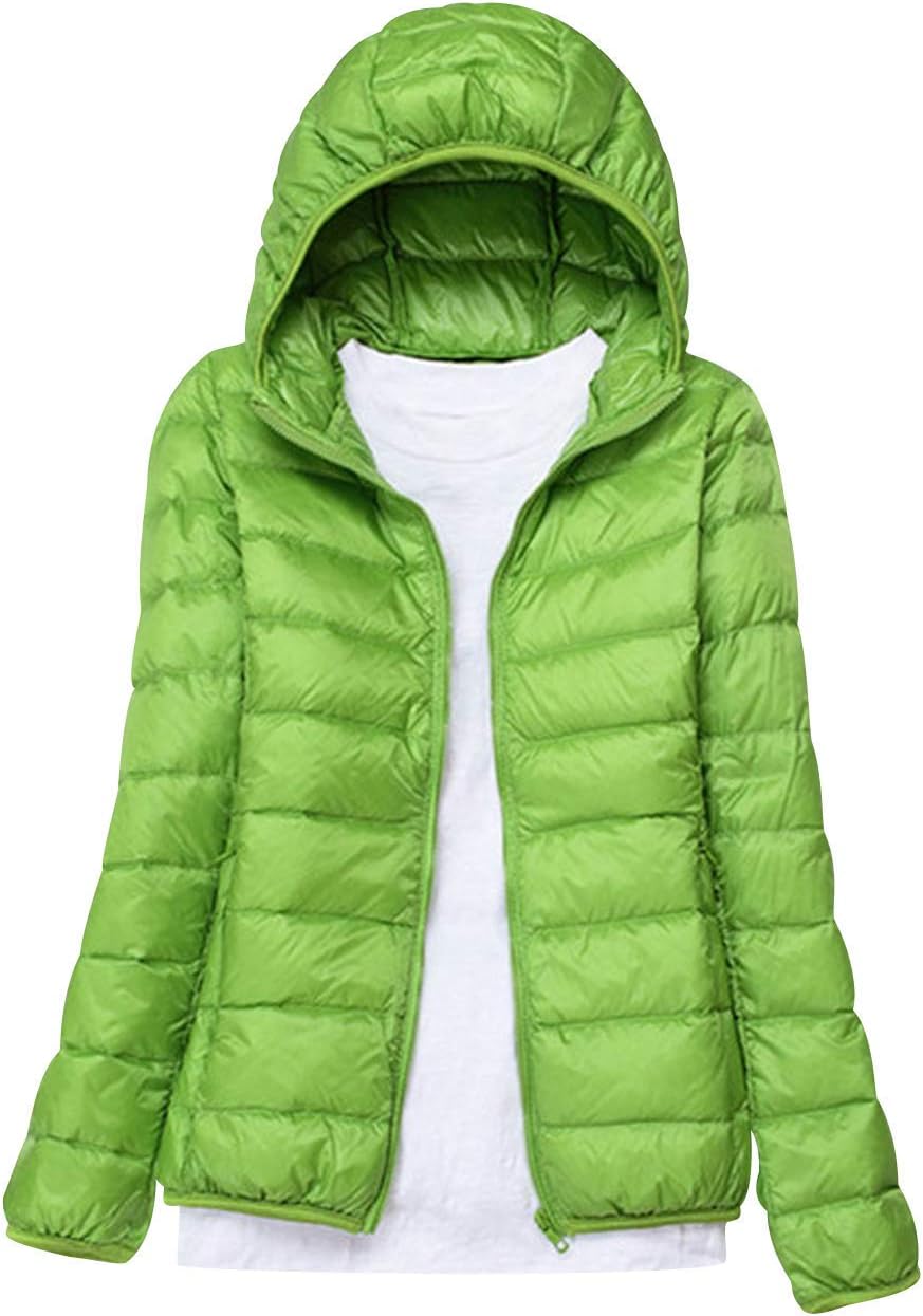 euwanyu Lightweight Down Jacket with Hood Womens Down Coats Ultra Light Packable Down Jacket Down Filled Coat Parka Quilted Padded Hooded Puffer Jacket Ladies Bubble Puffa Jacket Winter (Fruit Green)