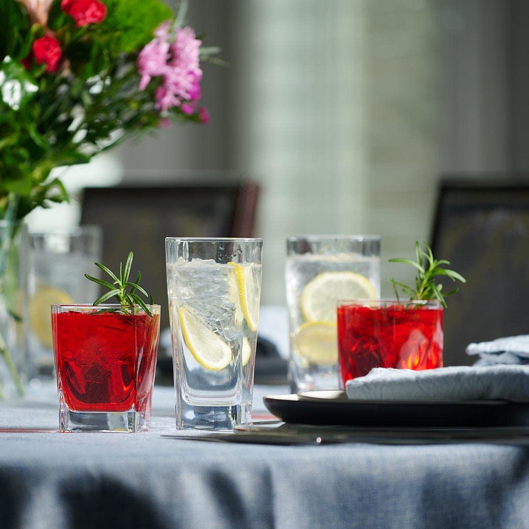 Collins Everyday Drinking Glasses Set of 16 Drinkware Kitchen Glasses for Cocktail, Iced Coffee, Beer, Ice Tea, Wine, Whiskey, Water, 8 Tall Highball Glass Cups & 8 Short Old Fashioned - Image 4