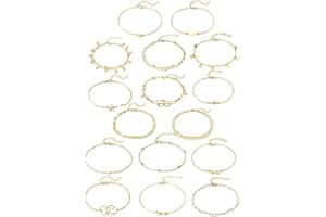 FUNEIA 12Pcs Anklets for Women Silver Gold Ankle Bracelets Set Boho Layered Beach Adjustable Chain Anklet Foot Jewelry (16pcs Gold)