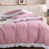 Loussiesd Ruffle Bedding Set Pink Microfiber Duvet Cover 2Pcs 3 Sizes view 3