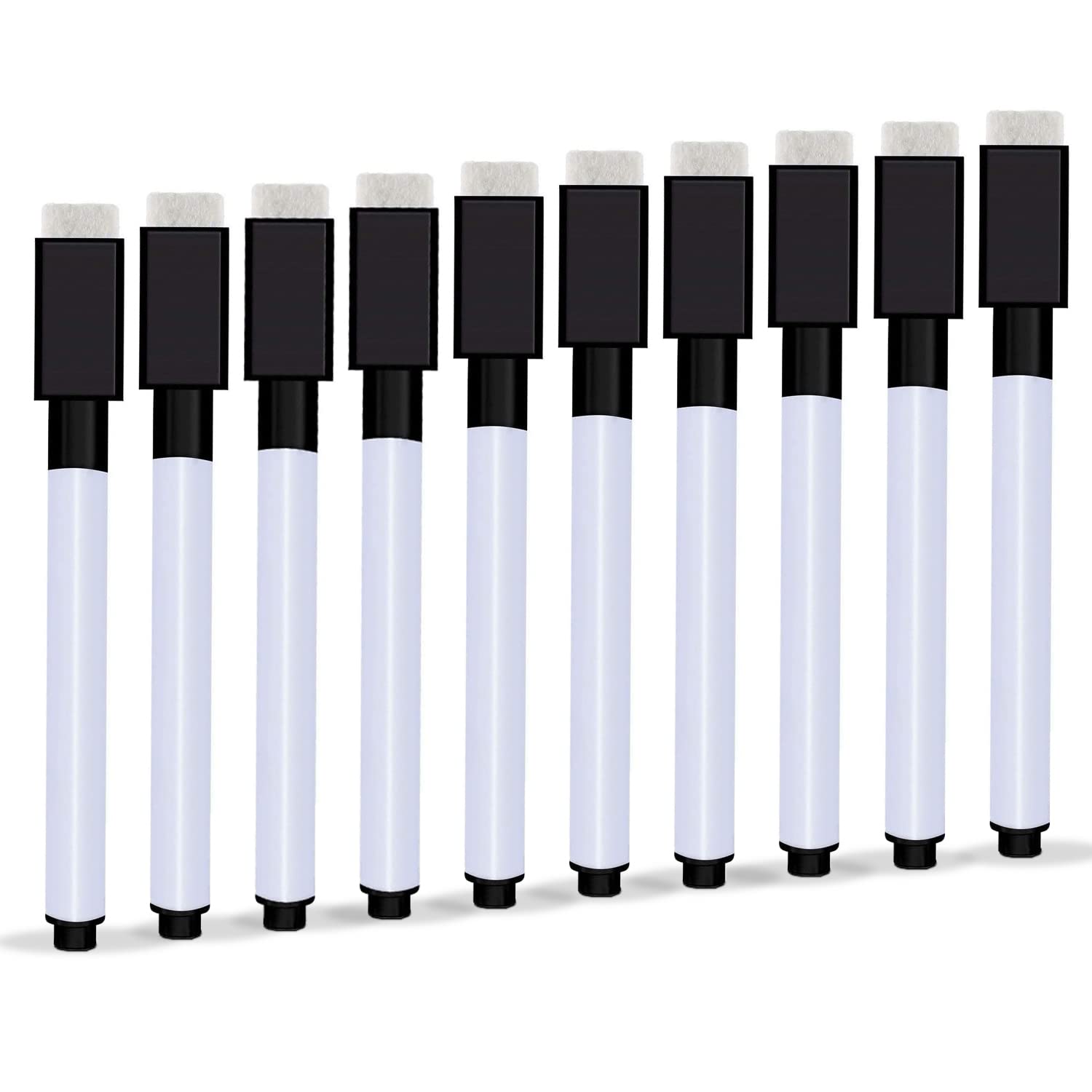 Autoau 10 pcs Whiteboard Markers, Magnetic Whiteboard Pens, Fine Tip White Board Pens, White Board Markers Erasable, Low Odor Dry Wipe Pens for Whiteboard Home School Office Uses