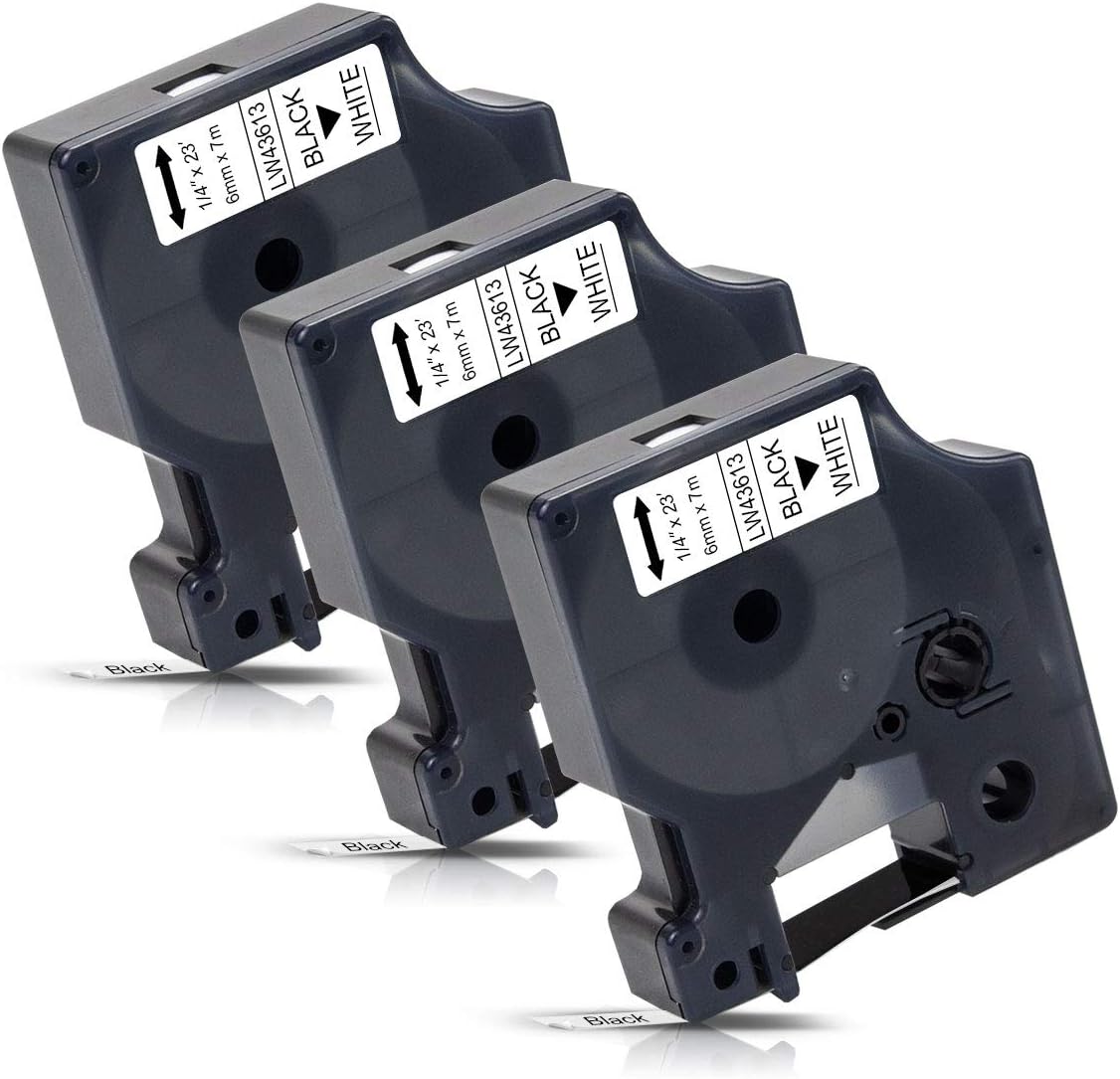 Labelwell 3X Replacement 6mm Label Tape Compatible for Dymo 43613 S0720780 Black on White for Dymo LabelWriter 450 Duo LabelManager MobileLabeler 210D 280 260P 360D 500TS LabelPoint 100 150