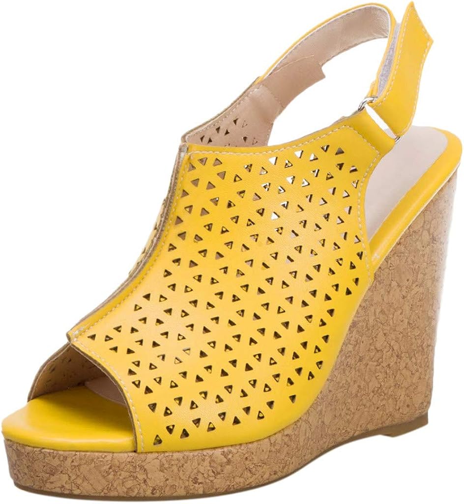 HAALIFE ◕‿ Sexy High Heels Women's Wedges Shoes Vintage Leather Hollow Platform Summer Wedges Sandals