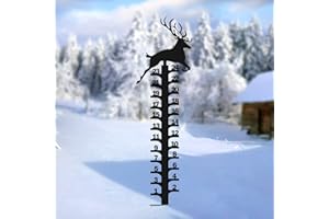 LEIFIDE 24 Inch Iron Art Snow Gauge Christmas Deer Snow Measuring Gauge Stick Handmade Moose Snow Depth Ruler Black Metal Elk Snowfall Gauge Garden Stake for Yard Outdoor Xmas Gift Holiday Decor
