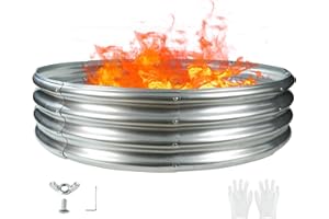 TBMLC 5FT Diameter Camp Fire Ring Pit, Large Round Galvanized Steel Fire Pit, Heavy Duty Steel Fire Pit Silver for Backyard, Camping, Bonfire (5x5x1FT)