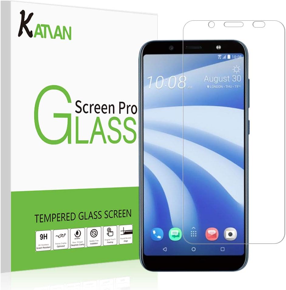 [2 Pack] HTC U12 Life Screen Protector, KATIAN HD Clear Protector [Anti-Scratch] [No-Bubble] [Case-Friendly], 9H Hardness Tempered Glass Screen Film for HTC U12 Life