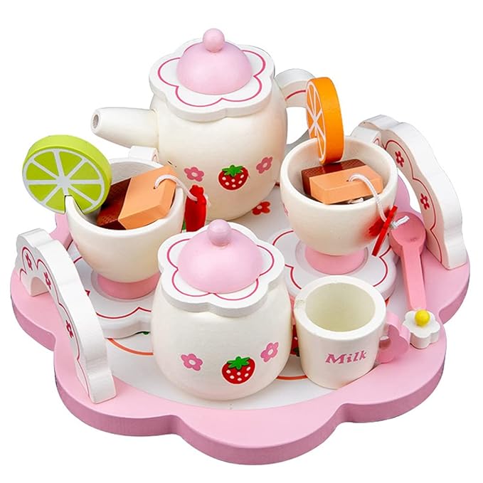 SOWUNO Teapot Toy Wooden Assorted 13PCS Cute Decorative Educational