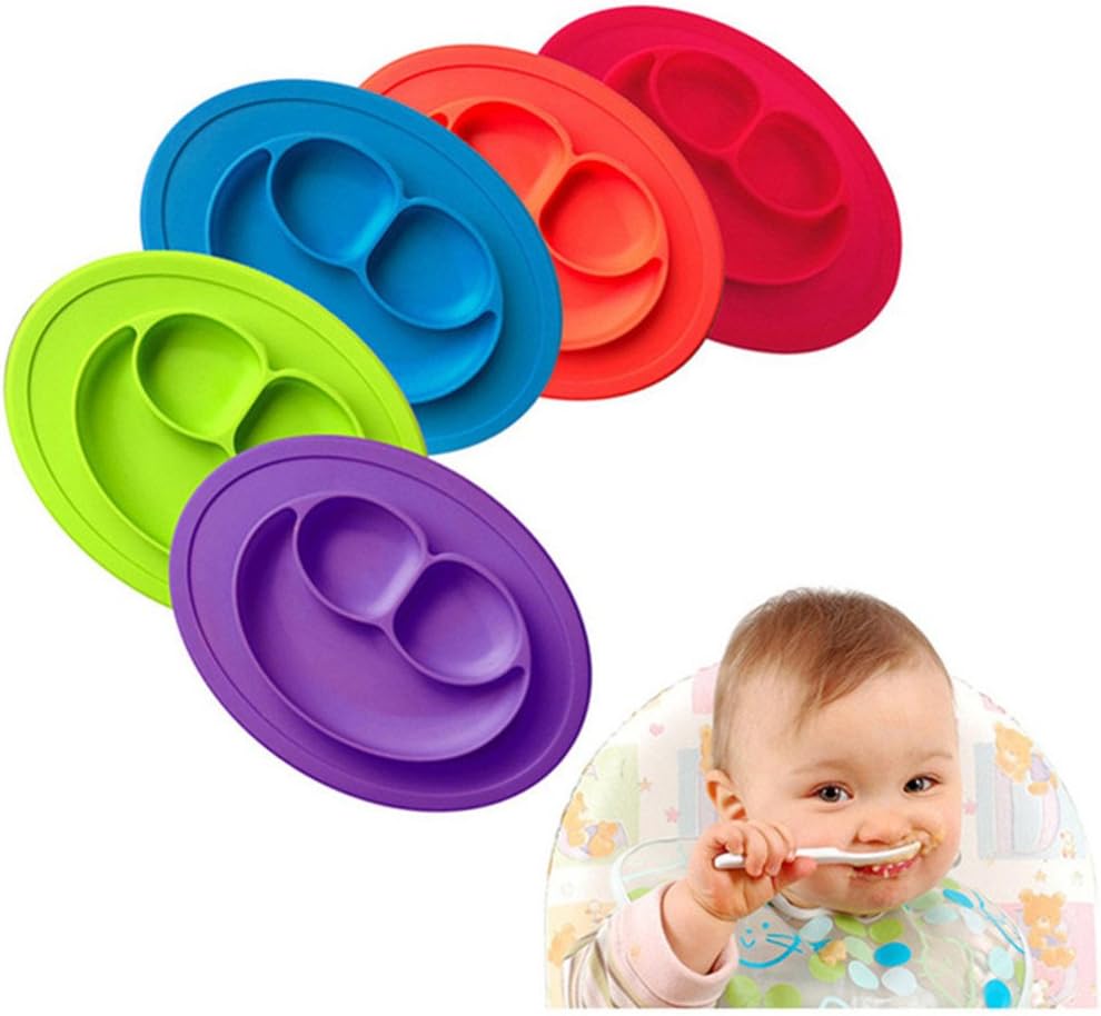 Baby Feeding Food Plate,Smiling Face shape Silicone one-piece Infants Tray Dish Box Children Silica Gel Plates