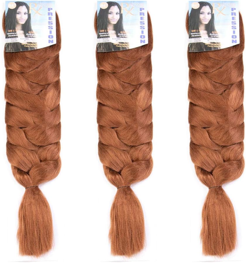 RX-pression Premium Braiding Hair Synthetic Jumbo Xpression Ultra Braids Hair Extensions 3 Packs Kanekalon Braid Hair #30(Auburn)