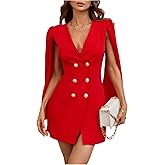 Floerns Women's V Neck Double Breasted Cape Blazer Split Sleeve Elegant Blazer Dress