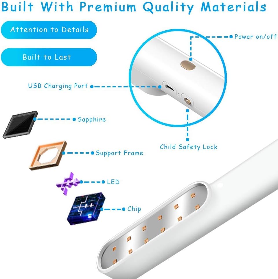 Veilad [US Stock] UV-C LED Travel Sized UV Sanitizing Wand - Portable Ultraviolet Disinfection Wand - 99% Effective Sanitizing Device for Phones, Tablet, Laptop, Wardrobe, Pet Areas, Baby Items, Toilets, Toy: Kitchen & Dining