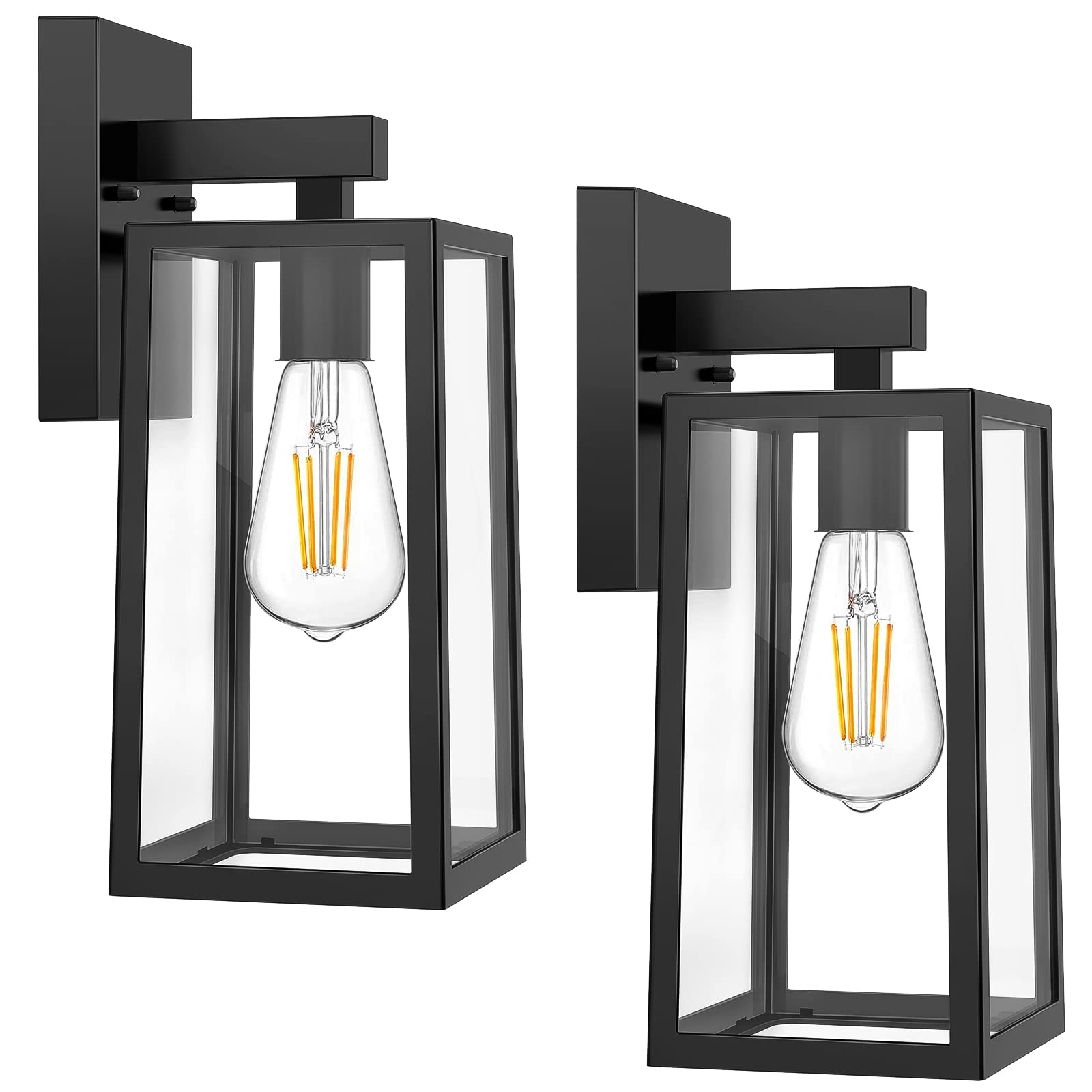 MAXvolador Outdoor Wall Sconce, Large Exterior Waterproof Wall Lantern Light Fixture, Black Porch Lights Glass, Anti-Rust E26 Patio Lighting, 2 Pack Image