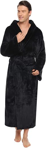 Vlazom Flannel Hooded Bathrobe for Men, Soft Warm Loungewear XXL A-black view 4