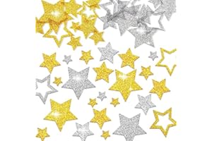 Sedir Lot de 12 feuilles d'étoiles autocollantes à paillettes argentées et dorées pour fêtes, Noël, Halloween, mariage