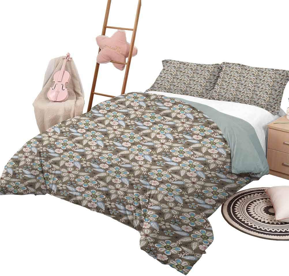 Floral Ultra Soft Microfiber Bedding Bedding 3-Piece King Bed Sheets Set, Spring Nostalgia Theme Abstract Blossoms and Leaves Retro Style Artistic Composition Warm Bedding Multicolor