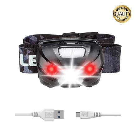 LE USB Wiederaufladbar Stirnlampe, LED Kopflampe mit 5 Lichtmodi Scheinwerfer und Rotlicht, IPX4 spritzwassergeschütztes Gehä