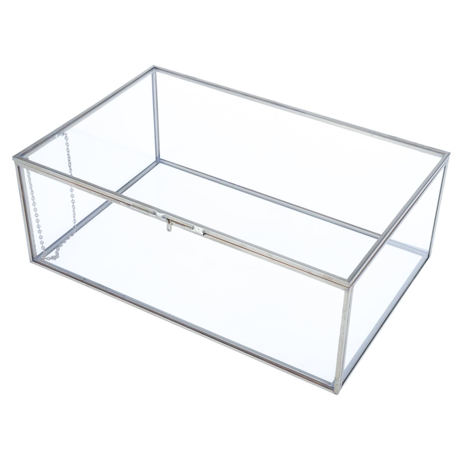 Photo 1 of HighFree Vintage Glass Box with Lid - Clear Jewelry Glass Display Box Keepsake Box - Home Decor Decorative Box for Trinket Rings Bracelet (Silver, Large)