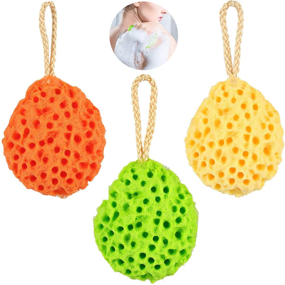 3 Pcs Bath Sponge,Honeycomb Bath Cotton/Exfoliating Massage/Sponges Bath Ball,Washing Bath Ball,Colorful Honeycomb Sponges,Baby Adult Bathroom Supplies(Yellow,Green,Orange)