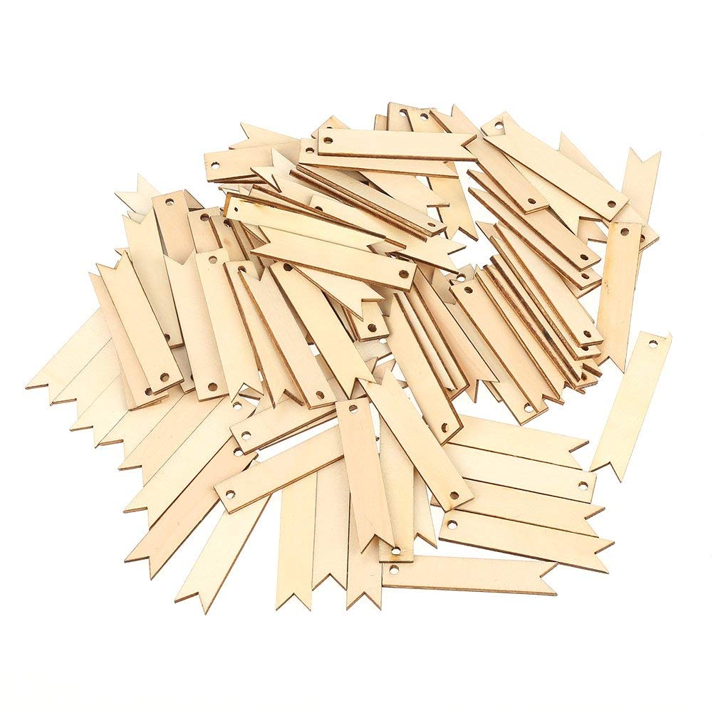 Hilitand 100pcs Wood Tags Unfinished Wood Nature Wooden Label Tag Natural Hanging Wood Pieces for Wine,Decor,Wedding
