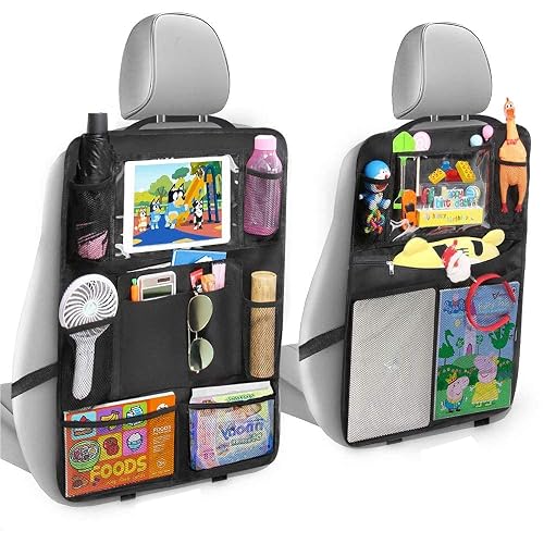 Tsumbay Backseat Car Organizer, 2 Pack Kick Mats Back Seat Protector With Touch Screen Tablet Holder, Car Seat Organizer With 16 Storage Pockets For Kids, Perfect For Family Travel Road Trip In