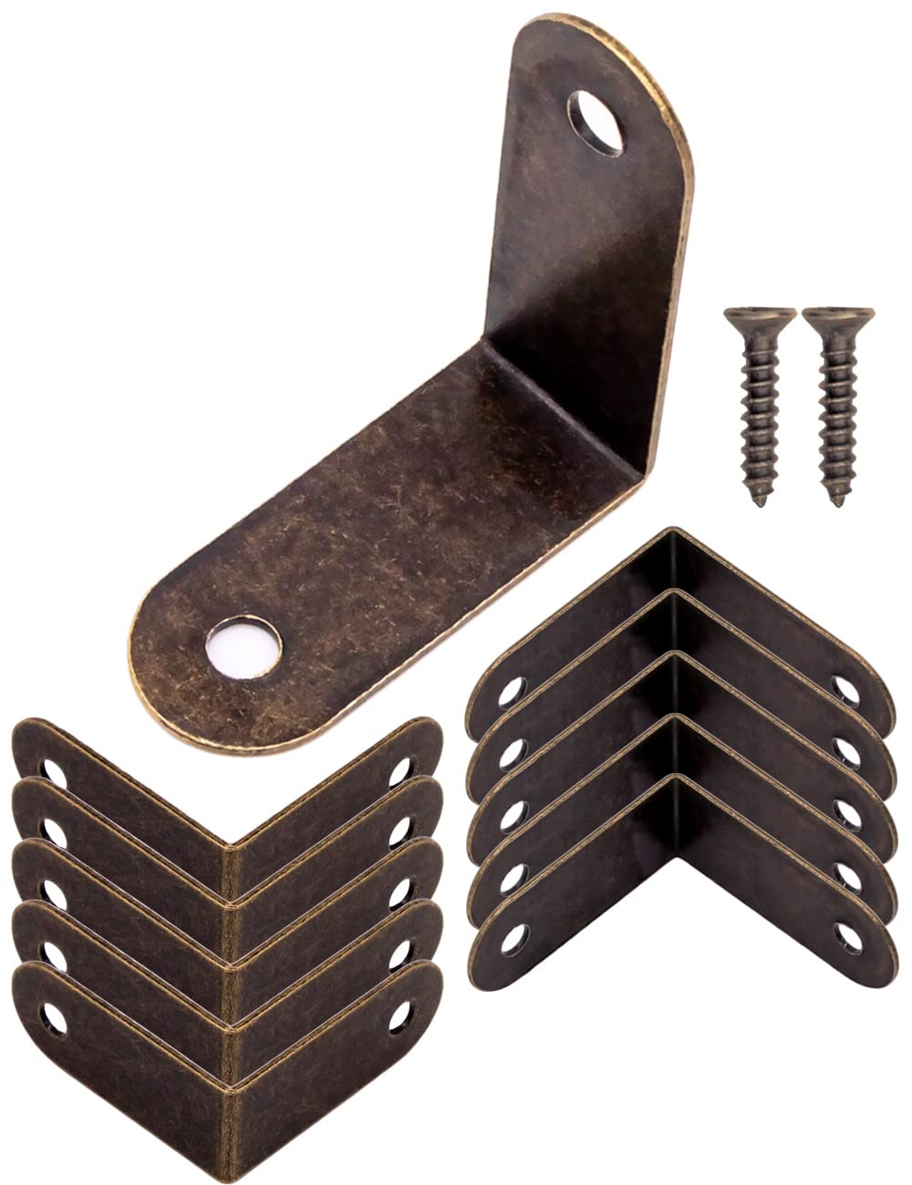 Fuxxer 10 x angle connectors, fittings, angled corners, brackets, protection, connection, antique vintage brass design, 33 x 13 mm rounded - bronze