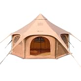 ShinHye 16.4ft Bell Tent for Glamping &amp; Camping &ndash; Waterproof Canvas with Stove Jack, Removable Floor &amp; 8 Mesh Windows (Fits 6-8 People)
