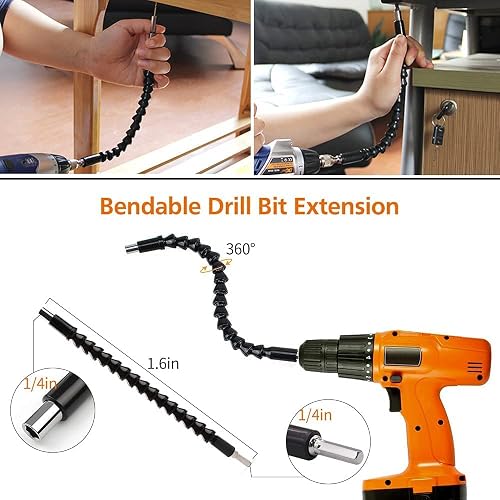 Therwen 18-teiliges Flexibles Bohrerset – Winkeladapter, Magnet-Verlängerung & Bits Für Enge Ecken