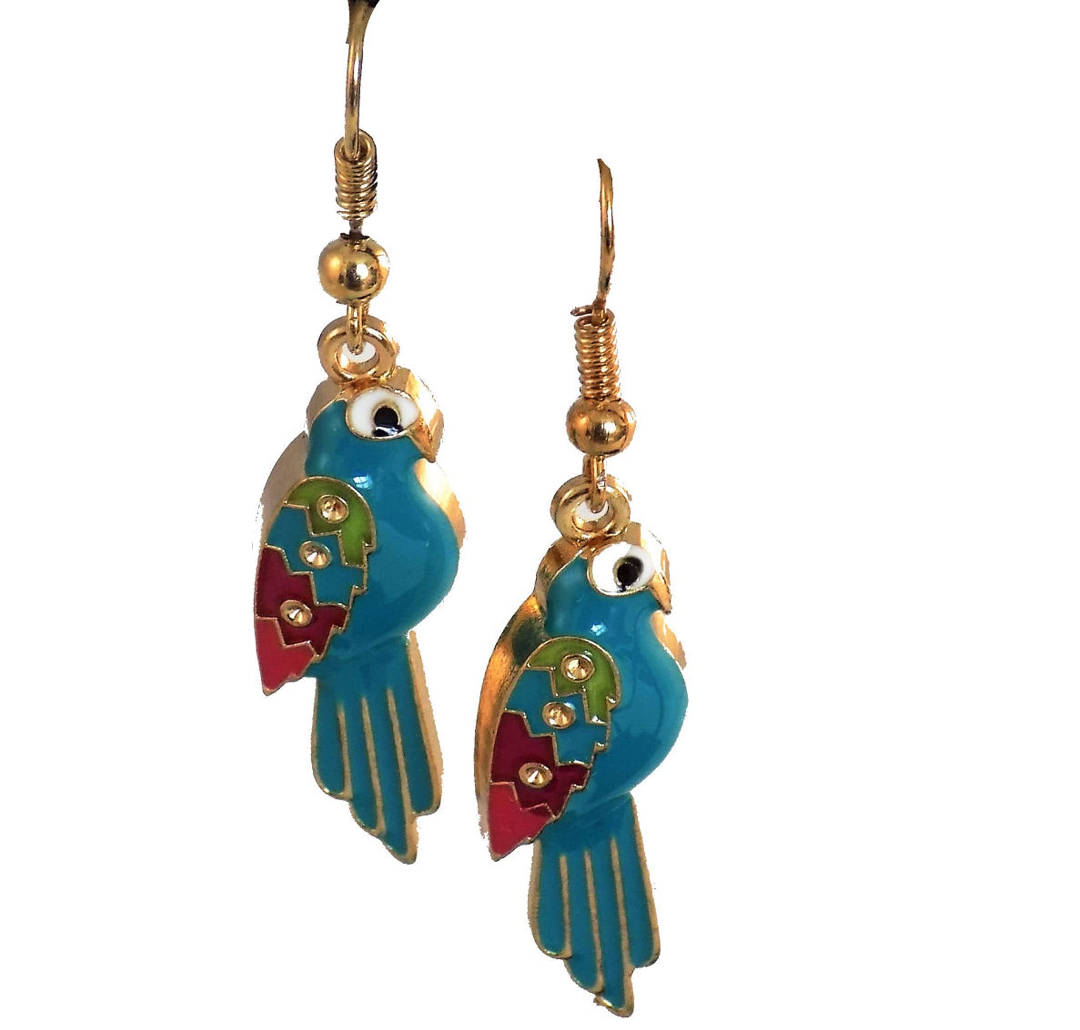 Parrot Earrings - Gold and Green Handmade