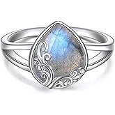 POPLYKE Labradorite Filigree Band Ring Sterling Silver Gemstone Stones Jewelry Gift for Women 10 Size