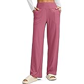 Soothfeel Wide Leg Pants for Women Yoga Work Pants with Pockets High Waist Lounge Sweatpants Dress Pants Petite/Tall 28"(Berry Rose, XL)