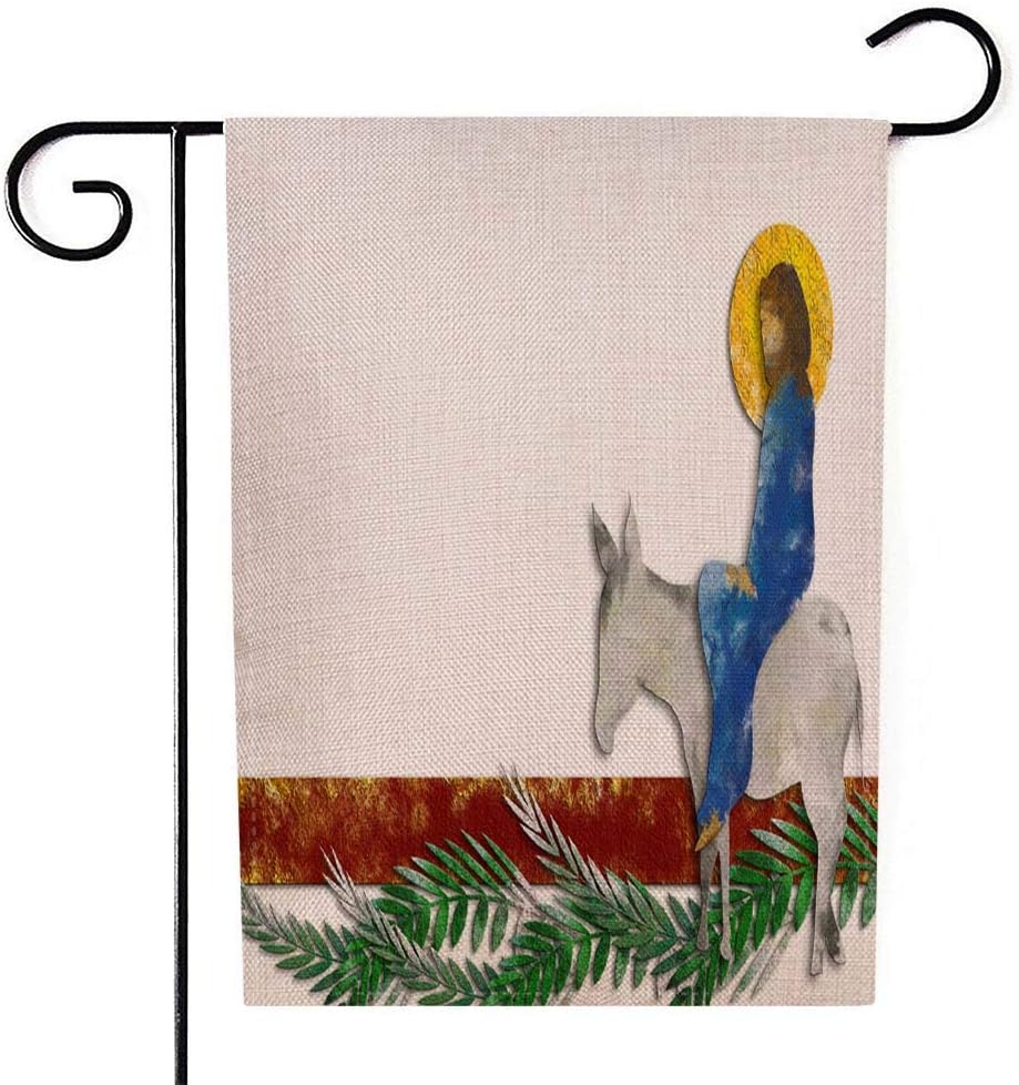 Fullentiart Outdoor Garden Flags, DIY Garden Flag Yard Flag Outdoor Flag Palm Sunday The Jesus into Donkey Palm Leaves Modern Abstract Garden Flags 12X18 Welcome Garden Flag Flamingo Garden Flag