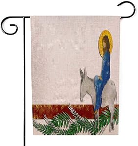 Fullentiart Outdoor Garden Flags, DIY Garden Flag Yard Flag Outdoor Flag Palm Sunday The Jesus into Donkey Palm Leaves Modern Abstract Garden Flags 12X18 Welcome Garden Flag Flamingo Garden Flag
