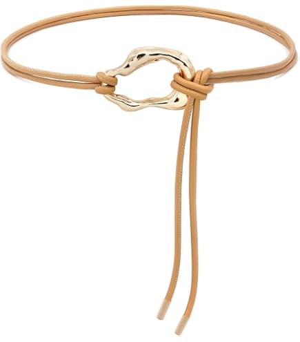 Women Double Strap Leather Belt Gold Buckle Retro Skinny Waist Belt with Tie Block Garden Women Double Strap Tie Knot PU Leather Belt Big  main image 4