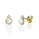 14K Fine Yellow Gold Pearls, Cubic Zirconia Round