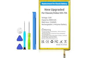 PFHL Battery Replacement for iPod Classic/Video, (2025 New Upgrade) 3600mAh Ultra High Capacity Lithium Polymer Battery Compatible with iPod Classic/Video 5th-7th