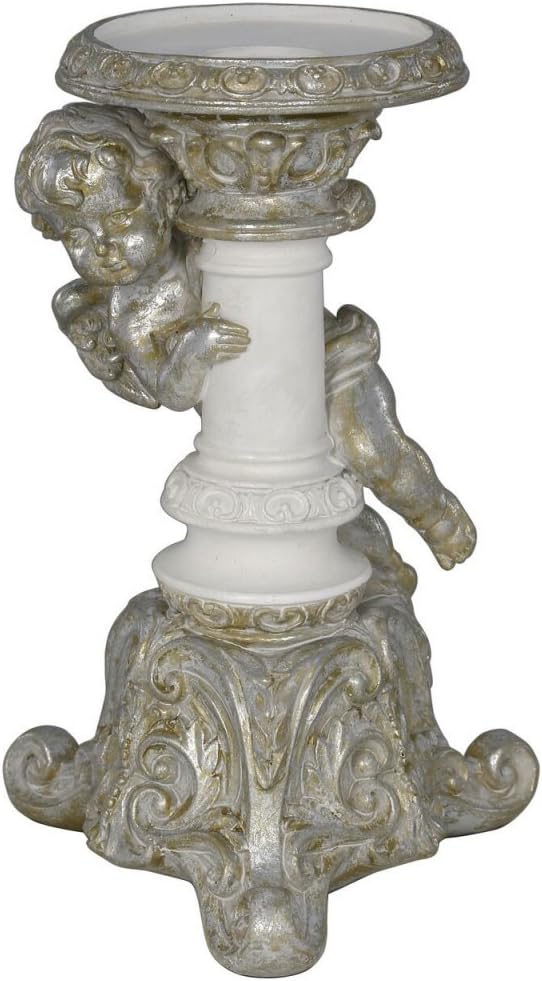 21cm White and Silver Cherub Candle Holder - Left Facing