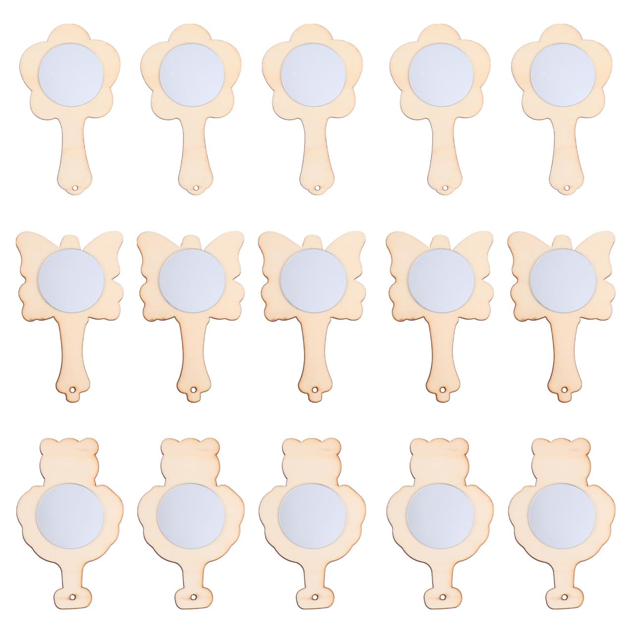 FOMIYES 15Pcs DIY Wooden Mold Mirror Children DIY Hand Painted Handwork Mirrors Unfinished Handheld Mirror for Kids DIY (Random Style)